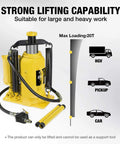 Massive 20 Ton Pneumatic Bottle Jack For Trucks And Autos With Air And Manual Pump, Adjustable Lift, Yellow Body, Side View