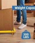 High Visibility Yellow 300-lb Capacity Movers Dolly with 4 Swivel Casters, 19-1/2" x 14-1/2" Platform holding boxes