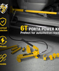 6 Ton Porta Power Kit Hydraulic Ram Pusher Puller For Auto Body Frame Repair In Garage Or Shop With Blow Mold Carrying Storage Case With Pro Grade Leak Proof And Rust Proof Heavy Duty Steel Yellow Jacket