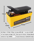 HYDRAULIC PRO 10,000 PSI Air Hydraulic Pump, 1.6L Reservoir, NPT 3/8" Oil Outlet, NPT 1/4" Inlet, Foot Pedal Operated, Yellow