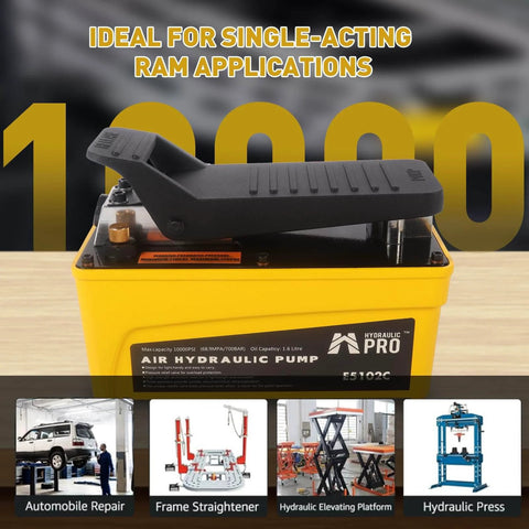 HYDRAULIC PRO 10,000 PSI Air Hydraulic Pump with 1.6L Reservoir, Foot Pedal, NPT 3/8" Outlet, NPT 1/4" Inlet, Yellow