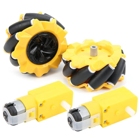 Mecanum Wheel Kit For TT Motors 80mm Rubber Coated Robot Wheel For DIY Smart Car Projects No Welding Plug Easy Assembly in Yellow