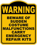 Warning Sign For Costume Malfunctions And Emergency Repairs Yellow And Black Aluminum Composite Durable Rust Resistant Stage Ready Safety Sign Available In Three Size Options 20 By 24 Inches For Theater Or Event Use