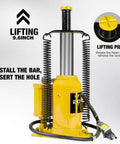 Massive 20 Ton Pneumatic Bottle Jack For Trucks And Autos With Air And Manual Pump, Adjustable Lift From About 10 7/16 In To 20 1/16 In