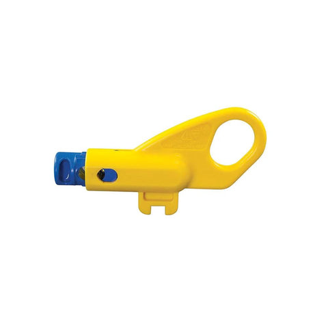 Twisted Pair Radial Stripper For Shielded And Unshielded Cables Cat3 Cat5e Cat6A, yellow with blue tip, side view