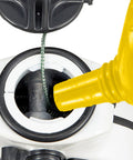 Yellow Ultra Fine Snap Line Chalk delivers precise marks on concrete and wood with fade resistant lines; pouring from bottle