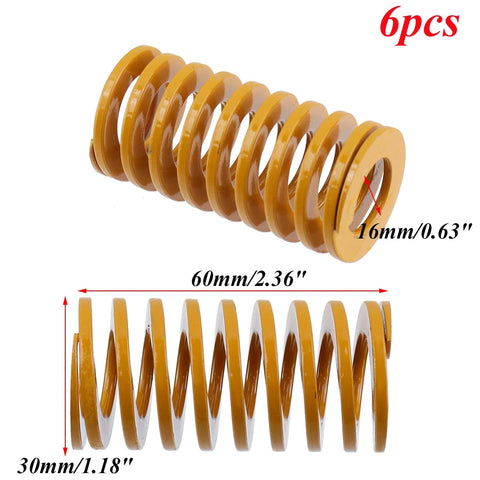 Six Pack Yellow Light Load Compression Springs For 3D Printer Molds And Die Presses 30mm Outer Diameter 60mm Free Length