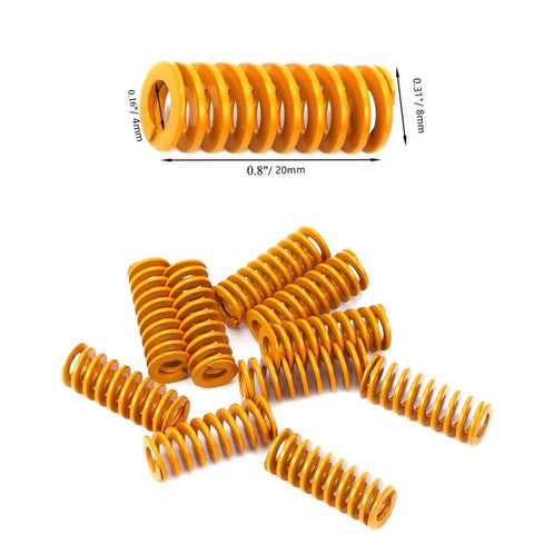 Light Load 8mm OD 20mm Long Die Spring Yellow Compression Spring Mold For Ender 3 Bed 3D Printer Replacement Pack Of 20