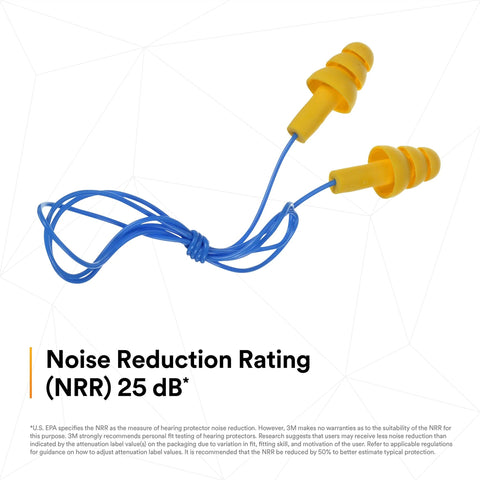 E A R UltraFit Corded Ear Plugs Premolded Triple Flange Comfort Fit No Roll Required Soft Yellow 25 dB NRR