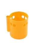 Yellow rubber protective dust cover for DC motors, compatible with 775-895 models, shows side slots and durable construction.