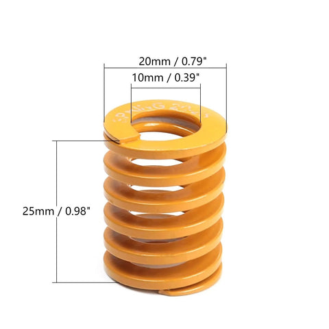 Die Springs For 3D Printers 20mm OD 10mm ID 25mm Length 65Mn Steel Spiral Compression Springs Yellow Painted 2 Pack