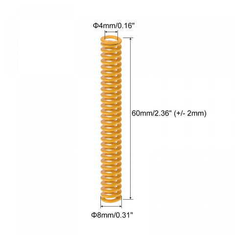 3D Printer Die Springs 8mm OD 60mm Long 20 Pack Yellow Spiral Stamping Light Load Compression Mould Die Springs For 3D Printer Parts