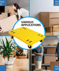 ✝️ High Visibility Yellow 300-lb Capacity Movers Dolly with 4 Swivel Casters, 19-1/2" x 14-1/2" Platform shown in various applications