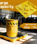 Spill Containment Pallet For One Drum 5 Gallon, Anti Slip Plastic Tray With 24 Inch Square Footprint in industrial setting