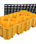 Beefed Up Heavy Duty Drum Spill Containment Pallet With Drain And Forklift Pockets, 66 Gallon Sump, 4,000 Lb Load Capacity, yellow