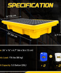 Two Drum Spill Containment Pallet With Drain For Heavy Duty Drum Storage In Garage Basement And Warehouse, 26x14x4.7 inches