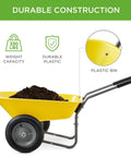 Dual Wheel Home Utility Yard Wheelbarrow Garden Cart with Built In Stand 5 Cubic Foot Capacity 330 lb Load Yellow for Lawn Gardening Landscaping