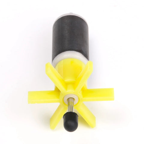 Yellow 16mm Replacement Filter Impeller Rotor Shaft Bearing Pump Rotor, front view showing yellow plastic impeller and metal shaft.