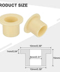Diagrams and image of Six Pcs Flanged Sleeve Bearings 8 mm Inner Diameter 10 mm Outer Diameter 10 mm Length POM Plastic Bushing Yellow