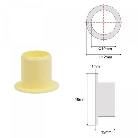 Flanged Sleeve Bearing Set 10mm Bore 12mm Outer Diameter 12mm Length POM Wrapped Oilless Bushings Yellow with diagram