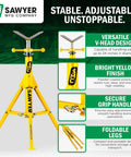 Folding V Head Pipe Stand - Heavy Duty Steel Tripod Welding Jack Stand with adjustable height and bright yellow finish