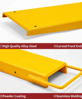 Heavy Duty Forklift Extensions 72 Inch Long And 4.5 Inch Wide Pack Of Two Pallet Fork Extenders For Forklift Trucks Steel Construction With Yellow Finish Fits 4.5 Inch Forks Expands Load Reach And Handling showing high-quality steel, curved front end, powder coating, seamless welding.