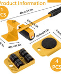 Heavy Duty Furniture Lifter And Dolly Set With Wheels For Pallets 1322 Lbs Load Capacity Adjustable Appliance Rollers, yellow set with lifter and dollies