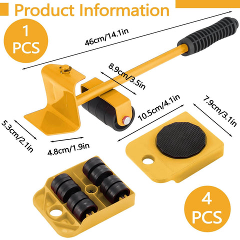 Heavy Duty Furniture Lifter And Dolly Set With Wheels For Pallets 1322 Lbs Load Capacity Adjustable Appliance Rollers, yellow set with lifter and dollies