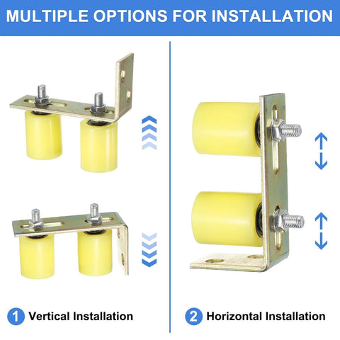 Roller guía para puertas con 4 rodillos de nailon y 2 soportes en forma de L, de 2 Inch y 60 mm de longitud, guía para puertas con rodamientos de bolas