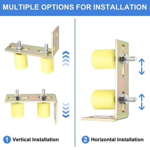 Two Set Gate Guide Roller Assembly With Nylon Ball Bearing Rollers And L Shaped Rear Bracket For Sliding Doors, installation options
