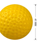 Close-up of a yellow practice golf ball, 41mm, from Practice Golf Balls - 24 Pack Colored Plastic Balls 41mm Training Realistic Feel Limited Flight.