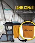 Beefed-Up Heavy Duty Commercial Cleaning Cart With 3 Shelves And Lid, Waste Bag Included, Side Mop And Broom Holders, 25 Gallon Waste Bag