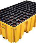 Beefed Up Heavy Duty Drum Spill Containment Pallet With Drain And Forklift Pockets, 66 Gallon Sump, 4,000 Lb Load Capacity, Yellow