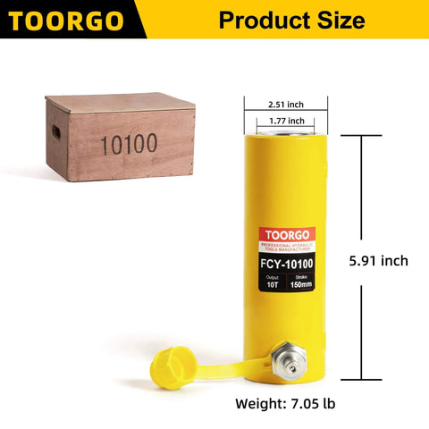 Heavy Duty 10 Ton 4 Inch Stroke Porta Power Single Acting Hydraulic Lifting Cylinder Jack for Shipbuilding Machinery and Industry with Auto Retract Yellow by Dooroom