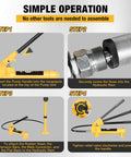 Simple assembly steps for the 6 Ton Porta Power Kit Hydraulic Ram Pusher Puller shown with tools and connections.