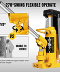 Heavy Duty Toe Jack 2.5 Ton With 5 Ton Top Lift For Cars And Machinery, Air Hydraulic Claw Jack by Yellow Jacket showing 270-degree flexible operation