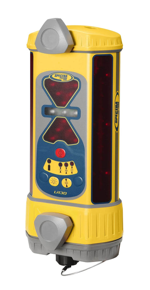 LR30W Laser Display Receiver With 360 Degree Reception, Plumb Indicator, rugged waterproof construction in yellow housing.