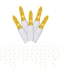 Yellow Twinkle M5 LED Icicle Lights On White Wire For 9 Foot Christmas Decor 70 Bulbs with End to End Connect