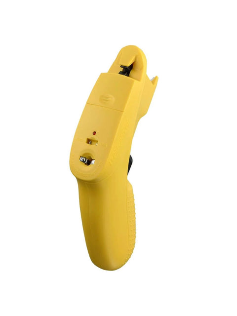 Yellow handheld The Complete LED Christmas Holiday Light Set Repair Tool To Fix LED Light Sets, featuring a bulb tester and puller.