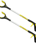 Two Pack Extra Long Grabber Reacher With Rotating Jaw 34 Inch Total Length And 32 Inch True Reach Mobility Aid in yellow, front view