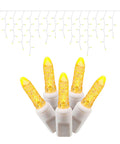 Yellow Twinkle M5 LED Icicle Lights on white wire with 70 bulbs, 9-foot Christmas decor by Vickerman, 8-inch drop spacing