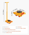 6 Ton Machine Skate Dolly with 360 degree rotating cap, heavy duty machinery mover rated for 13228 lbs in yellow, side view