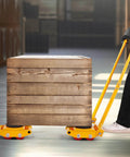 6 Ton Machine Skate Dolly with 360 degree rotating cap moving wooden crate, corrosion resistant steel, PU rollers, yellow design