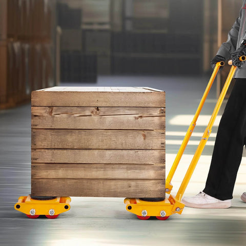6 Ton Machine Skate Dolly with 360 degree rotating cap moving wooden crate, corrosion resistant steel, PU rollers, yellow design