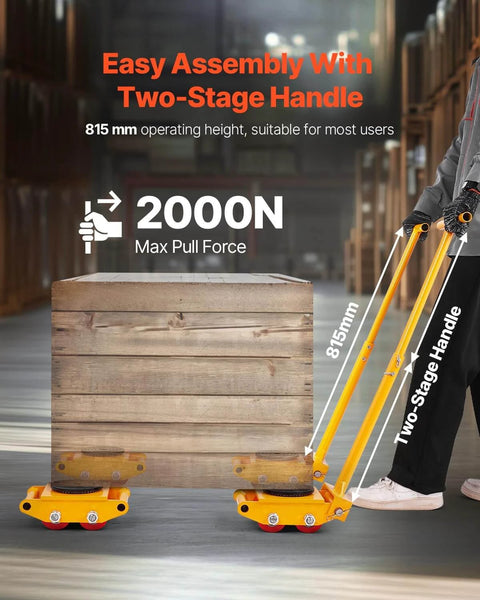 6 Ton Machine Skate Dolly with 360 degree rotating cap, heavy duty machinery mover with wood crate and pull handle