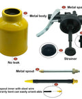 Two Pack Metal Yellow Pump Oil Can With Three Spouts For Precise Lubrication In Tight Gaps Flexible High Pressure Nozzle Ergonomic Curved Trigger Handle Durable Oiler Sprayer For Machinery Automotive DIY Projects And General Maintenance parts illustration