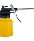 Two Pack Metal Yellow Pump Oil Can with Three Spouts for Precise Lubrication in Tight Gaps Flexible High Pressure Nozzle Ergonomic Curved Trigger Handle Durable Oiler Sprayer for Machinery Automotive DIY Projects and General Maintenance