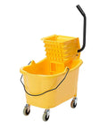 Yellow mop bucket with black handle on 4 pack mop bucket casters replacement 3 inch TPR soft rubber swivel stem caster universal silent wheels