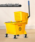 Yellow mop bucket with black handle on 3 Inch Mop Bucket Wheel Replacement Set Of 4 Non Marking TPR Castors For Rubbermaid.