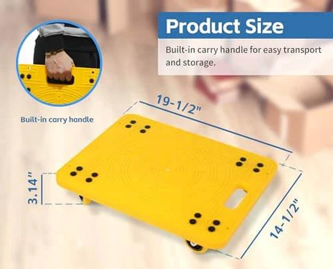 High Visibility Yellow 300-lb Capacity Movers Dolly with 4 Swivel Casters, 19-1/2" x 14-1/2" Platform, built-in carry handle
